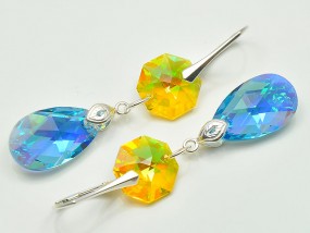  Srebrne kolczyki Swarovski Migdał Octagon Aquamarine