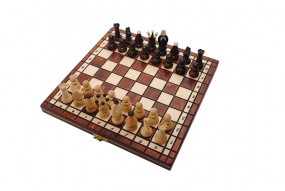  Szachy 1068 + warcaby + backgammon drewniane, brązowe, 28x14x3.8 cm nr art.1068