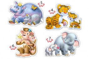  PUZZLE 4 w 1 - DZIKIE ZWIERZĘTA Z MŁODYMI